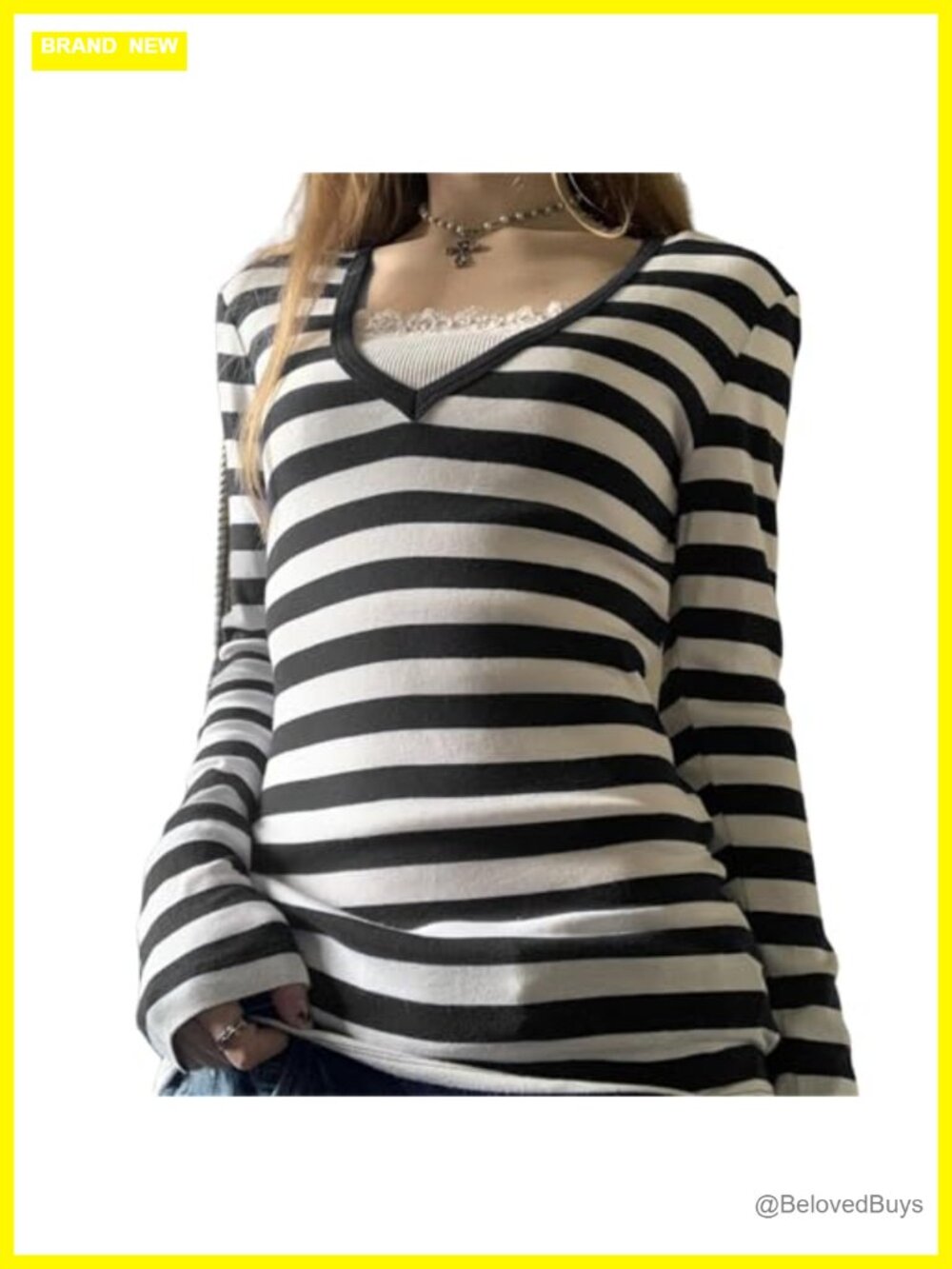 Y2k Striped Grunge Long Sleeve Crop Top Slim Fit Tee